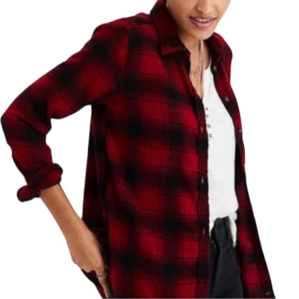 American Eagle Ahh-Mazingly Soft Boyfriend Fit Button-Down Plaid Flannel…